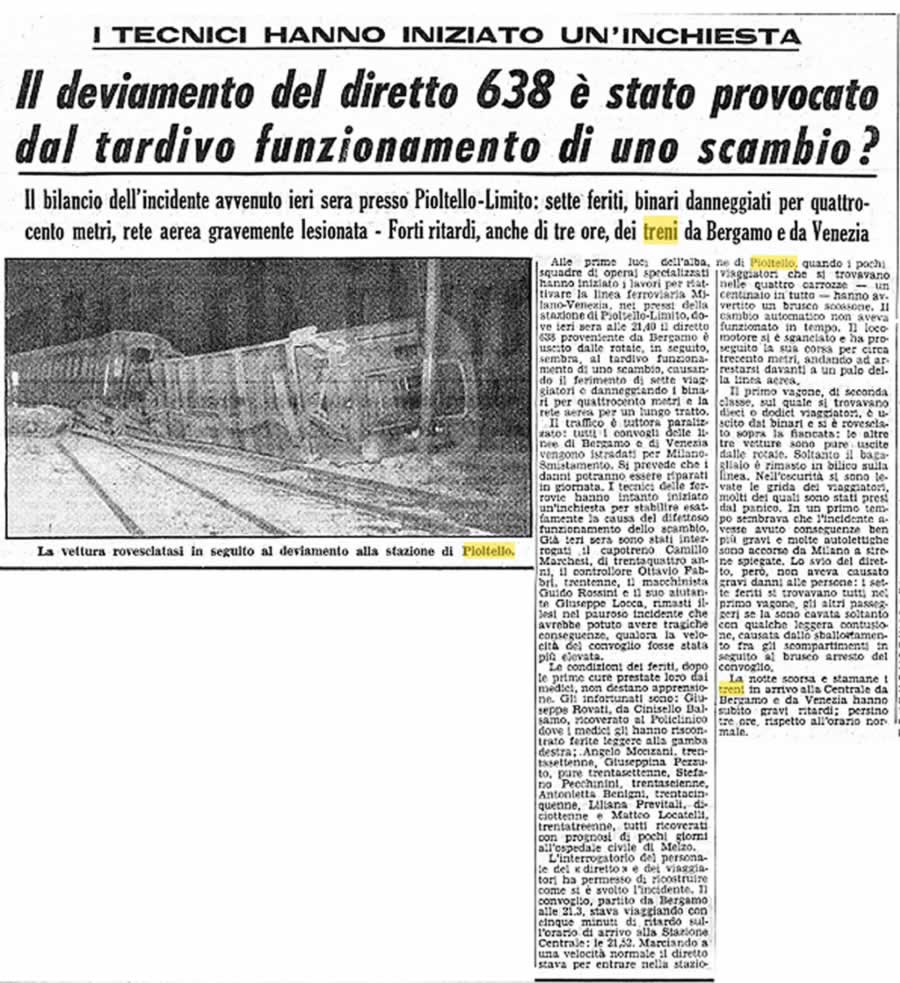 indagine sul deragliamento del 1958